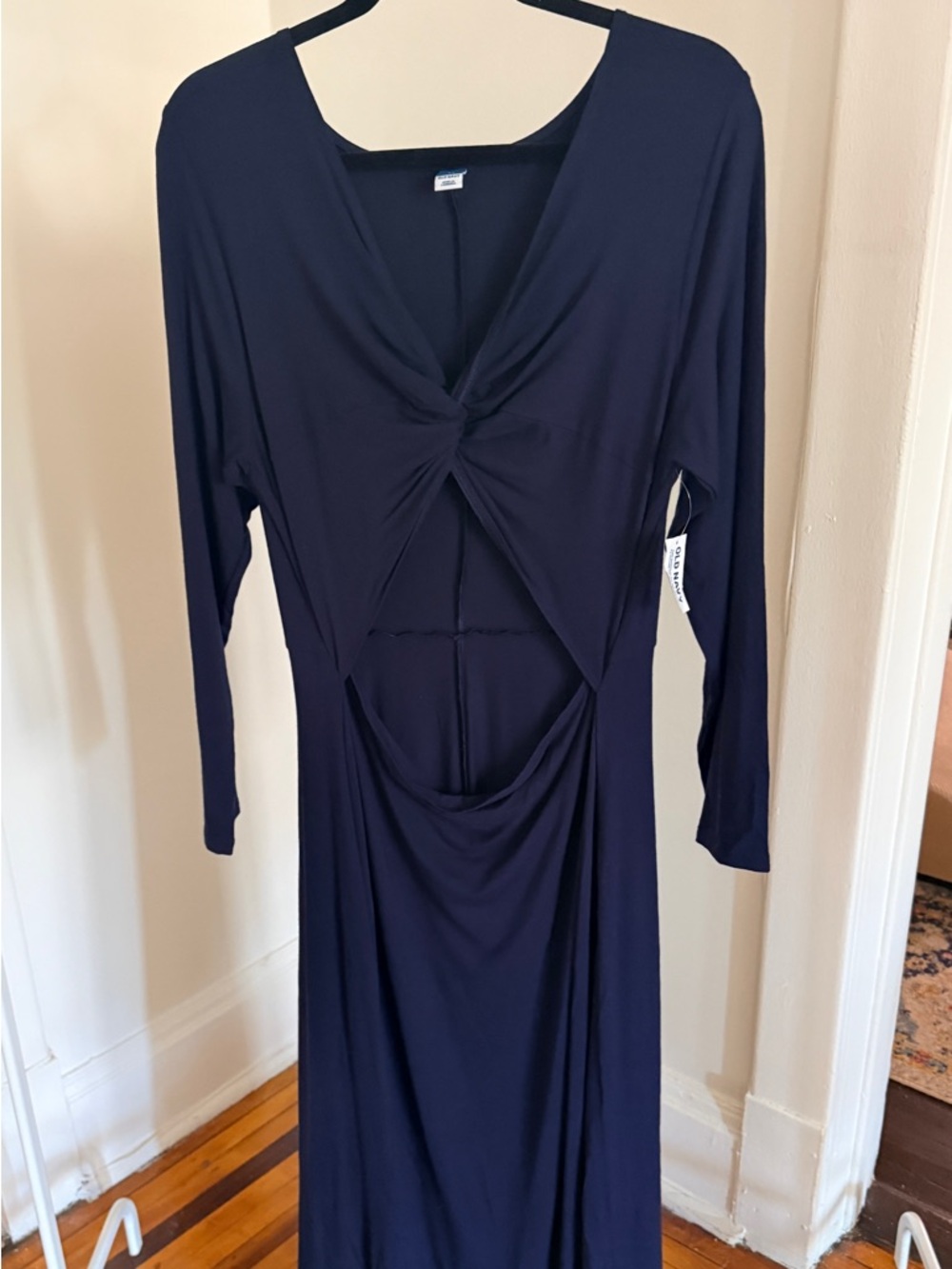 NWT Navy Long Sleeve Twist-Front Cutout Maxi Dress